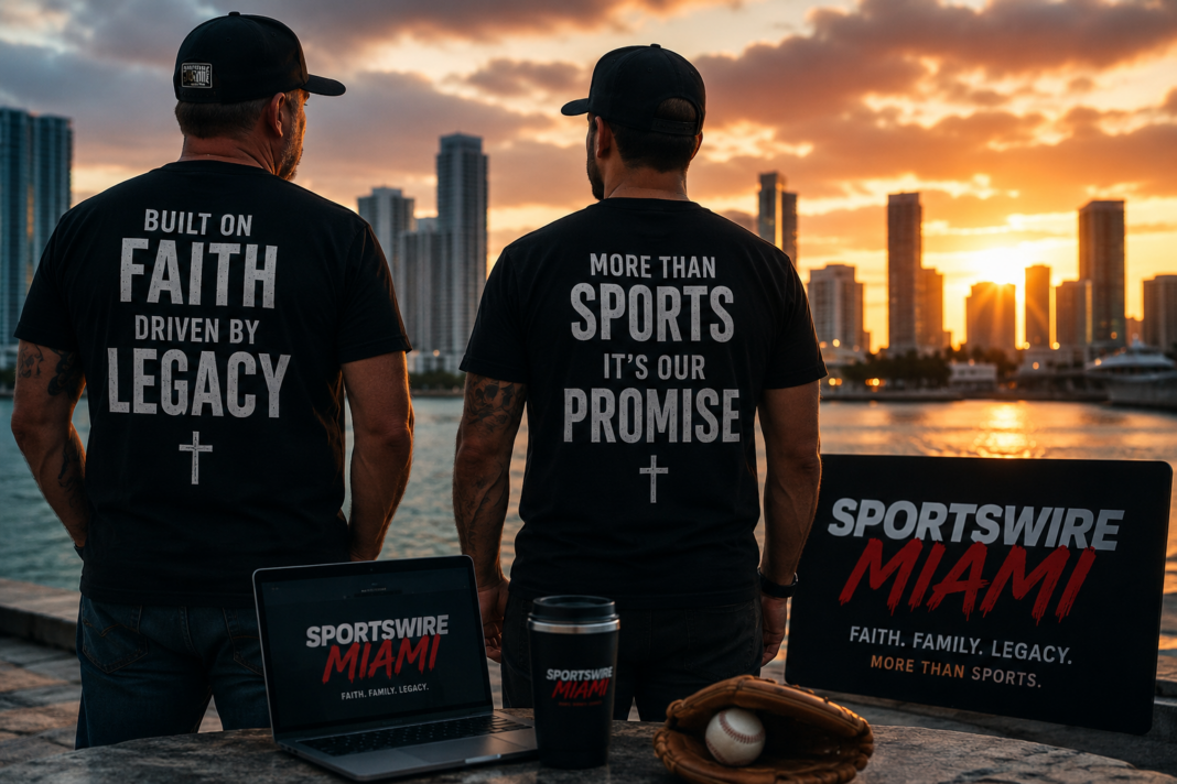 Sunset reflections over Miami skyline